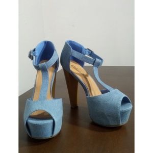 Breckelle's | Denim Peep Toe High Heels